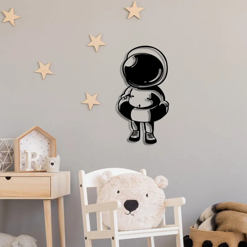 Decoratiune de perete Metal Baby Astronaut, Negru, 65x1x34 cm - Negru