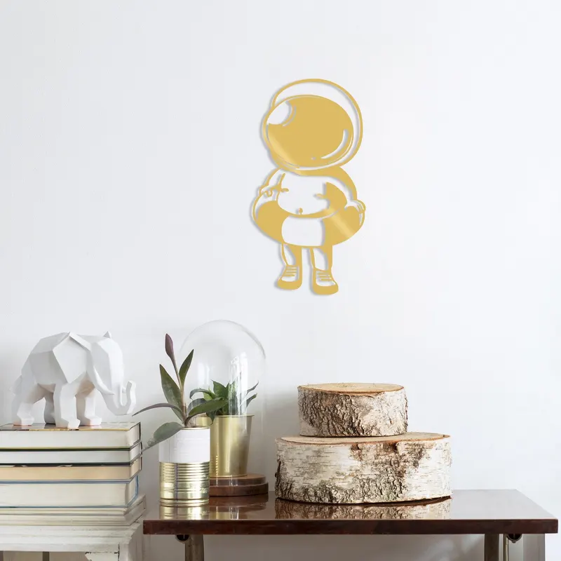 Decoratiune de perete Metal Baby Astronaut, Negru, 65x1x34 cm - Auriu
