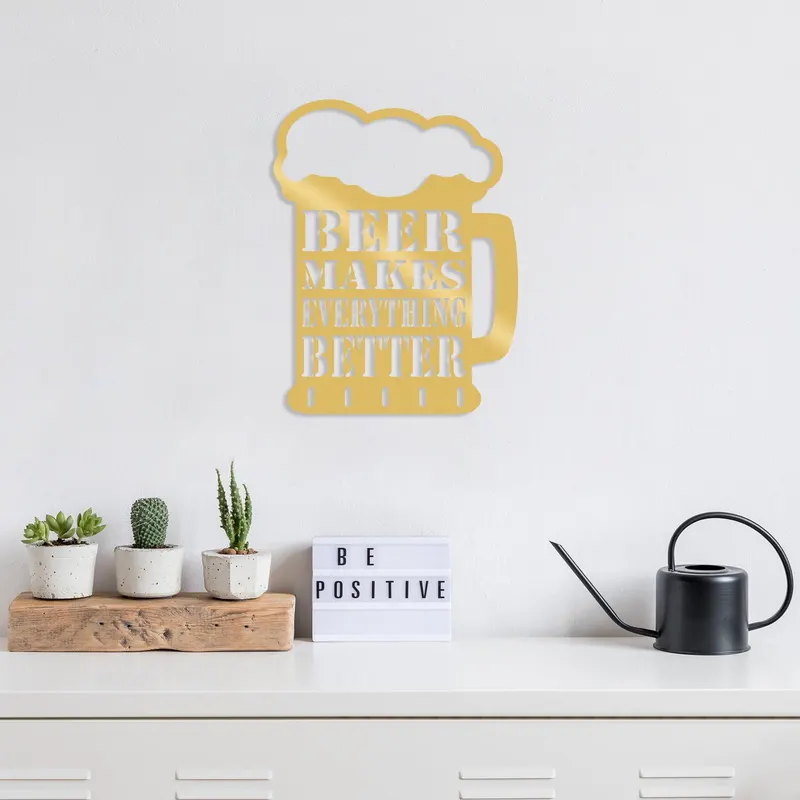 Decoratiune de perete Metal weiss beer, Negru (diverse dimensiuni) - Auriu