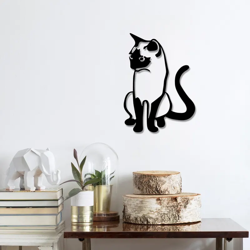Decoratiune de perete Metal Cat 2, Negru, 55x1x39 cm - Negru