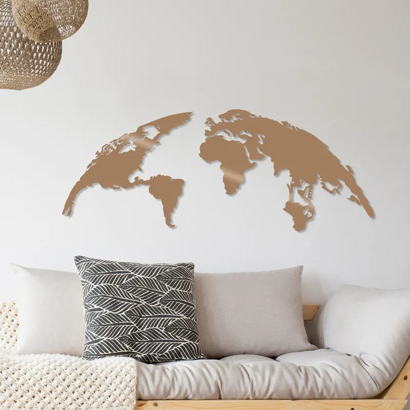 Decoratiune de perete Metal World Map Large2, Cupru, 59x1x150 cm - arsiv9