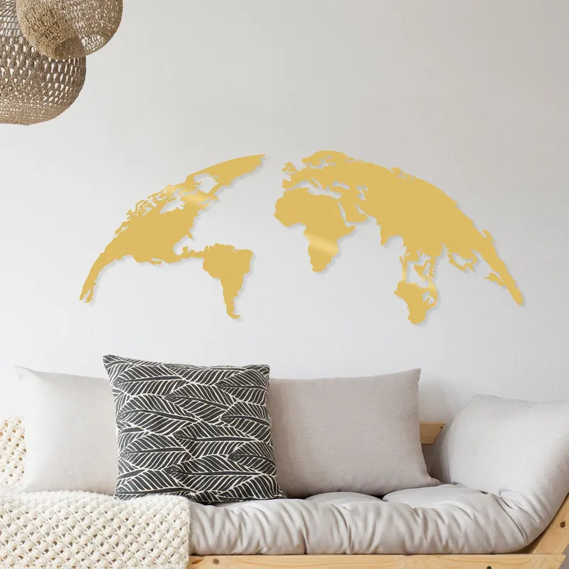 Decoratiune de perete Metal World Map Large2, Cupru, 59x1x150 cm - Auriu