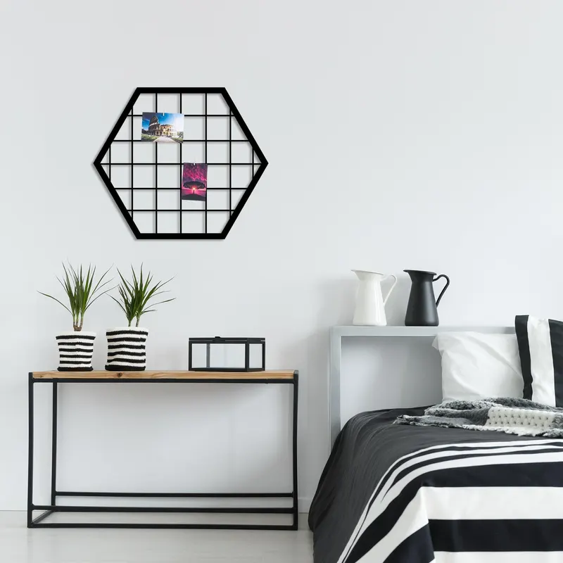 Decoratiune de perete Metal Moodboard 8, Negru, 52x1x60 cm - Negru