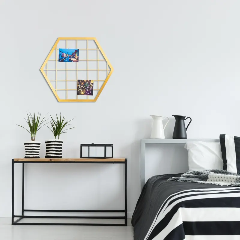 Decoratiune de perete Metal Moodboard 8, Negru, 52x1x60 cm - Auriu