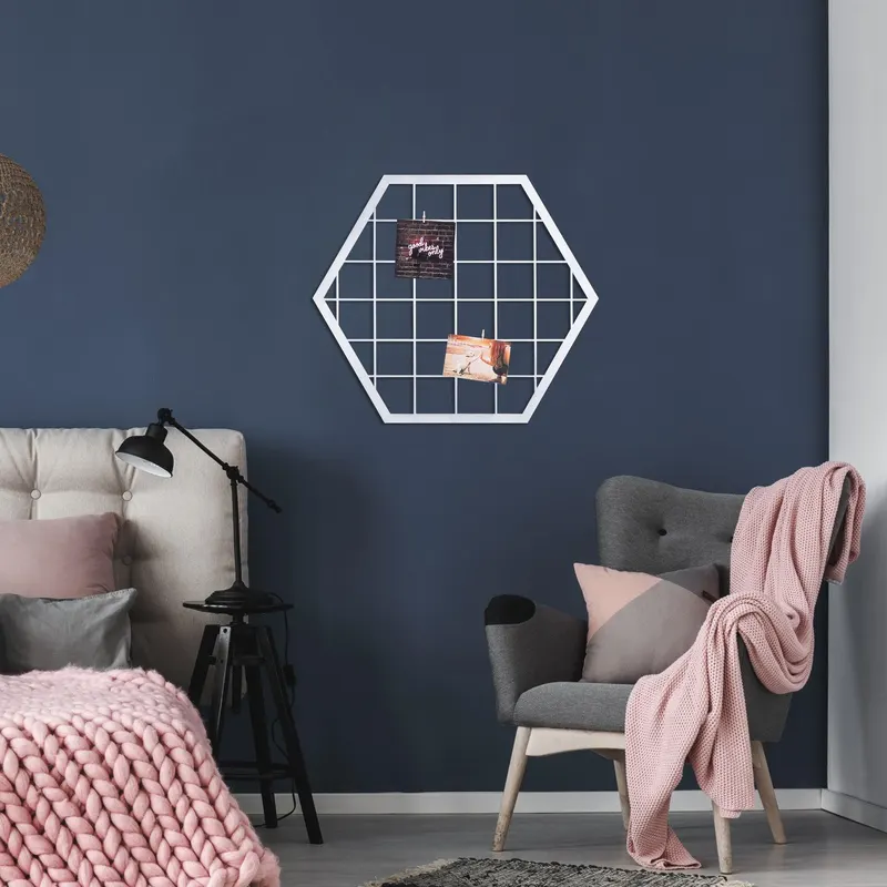 Decoratiune de perete Metal Moodboard 8, Negru, 52x1x60 cm - Argintiu