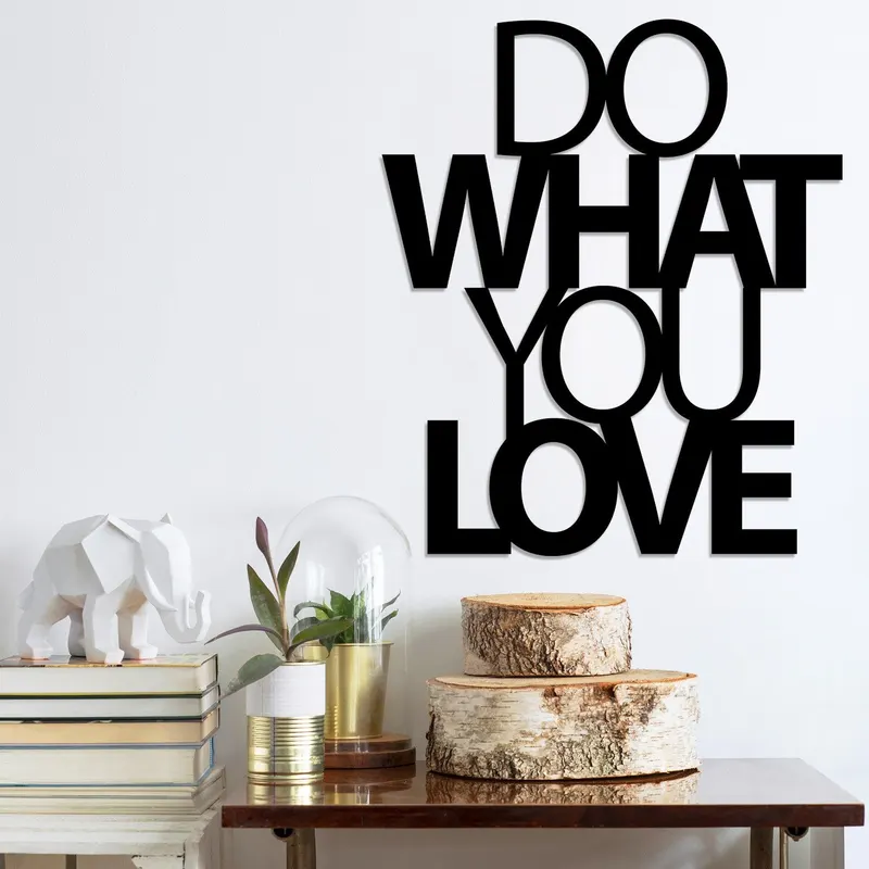 Decoratiune de perete Metal Do What You Love 2, Negru, 55x47 cm - Negru