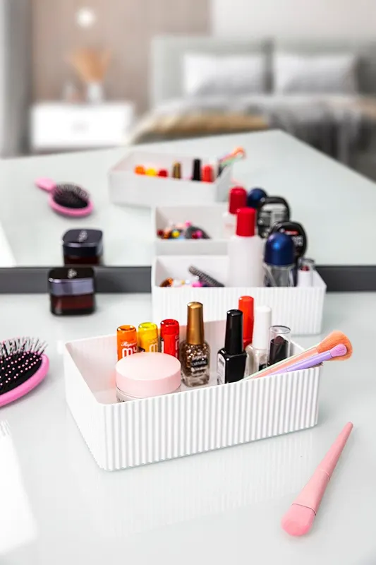 Organizator de machiaj Boxup, Gri, 13x6x21 cm - Alb