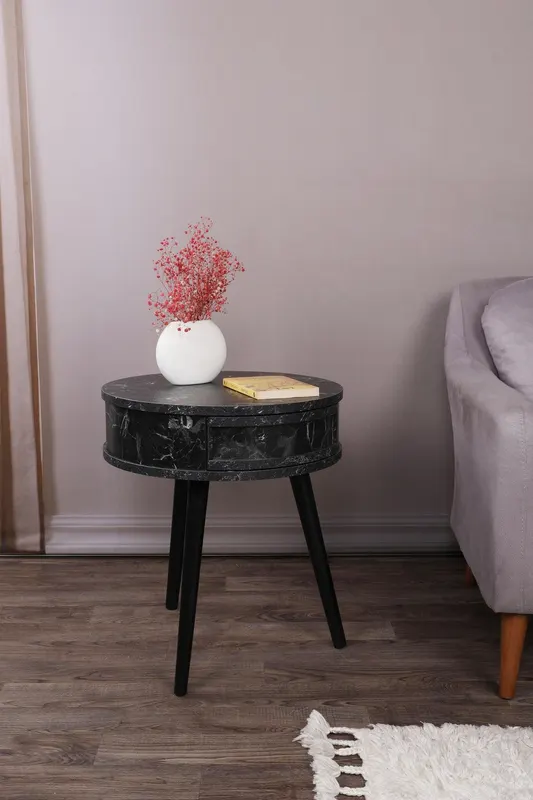 Masuta de Cafea Laterala Yuvarlak, Alb - Negru - Nuc (diverse dimensiuni) - Negru