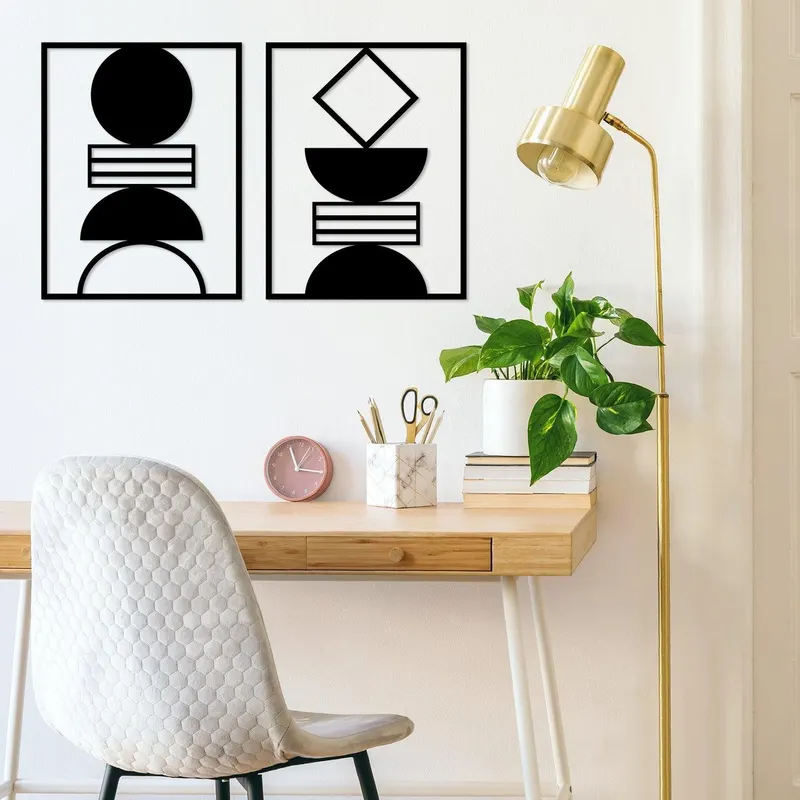 Decoratiune de perete Metal Geometrical 2, Negru, 52x1x86 cm - Negru