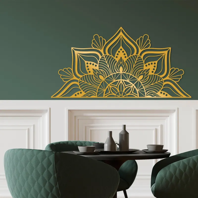 Decoratiune de perete Metal Mandala 1, Negru, 78x1x154 cm - Auriu