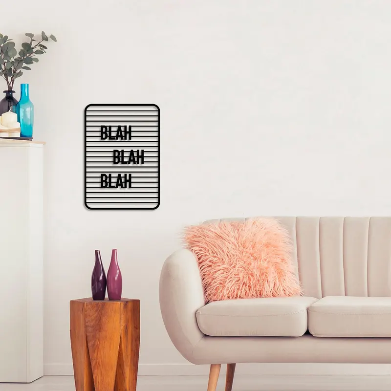 Decoratiune de perete Metal Blah Blah Blah, Negru, 69x1x49 cm - Negru