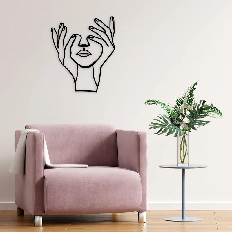 Decoratiune de perete Metal Hand Face, Negru, 86x1x70 cm - Negru