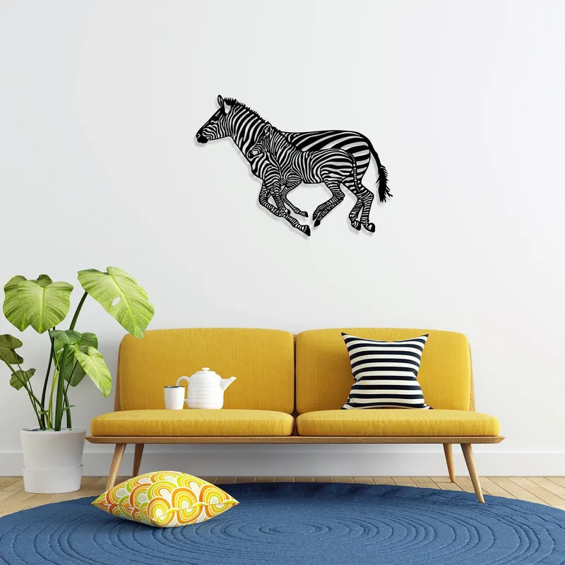 Decoratiune de perete Metal Zebras, Negru, 77x1x95 cm - Negru