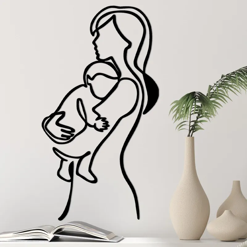 Decoratiune de perete Metal Mother And Baby, Negru, 0x39x70 cm - Negru
