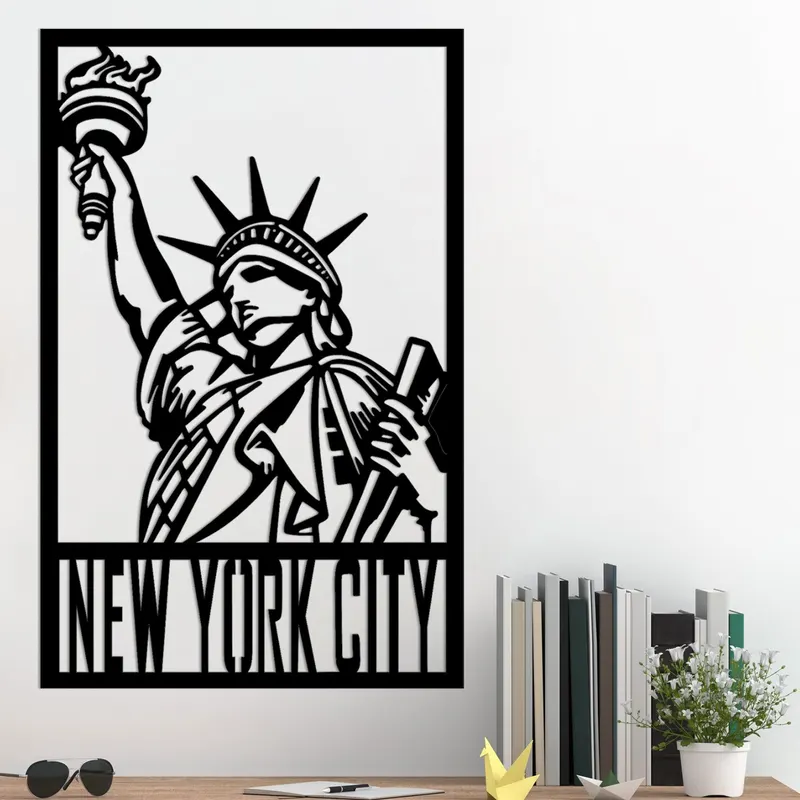 Decoratiune de perete Metal New York City, Negru, 0x80x52 cm - Negru
