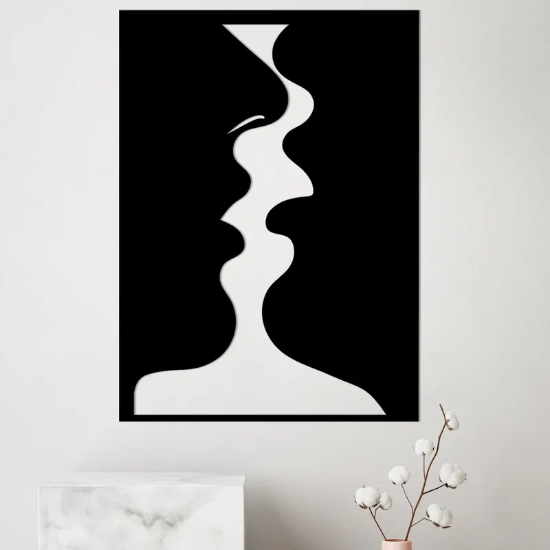 Decoratiune de perete Metal Kissing Moment, Negru, 0x70x50 cm - Negru
