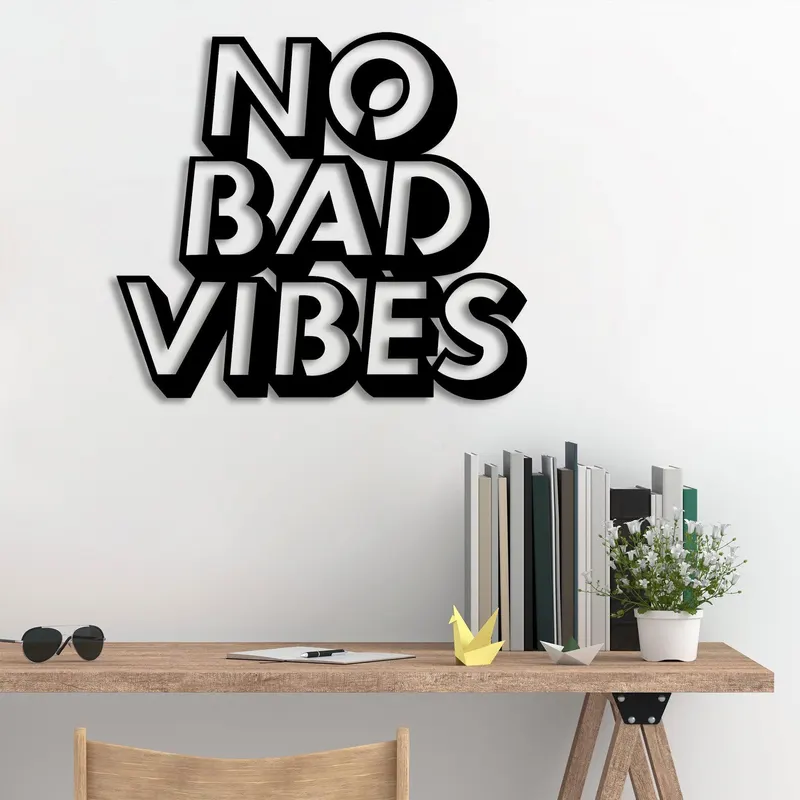 Decoratiune de perete Metal No Bad Vibes, Negru, 2x55x63 cm - Negru