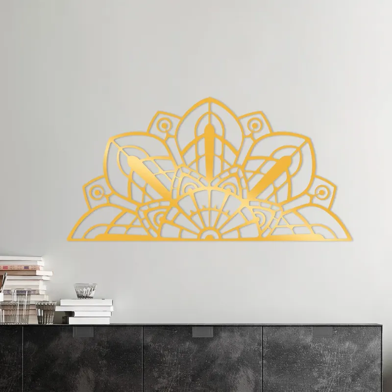 Decoratiune de perete Metal Mandala-S-6, Negru, 2x59x118 cm - Auriu
