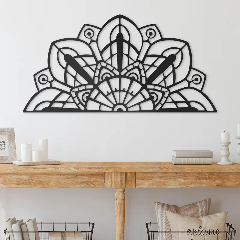 Decoratiune de perete Metal Mandala-S-6, Negru, 2x59x118 cm - Negru