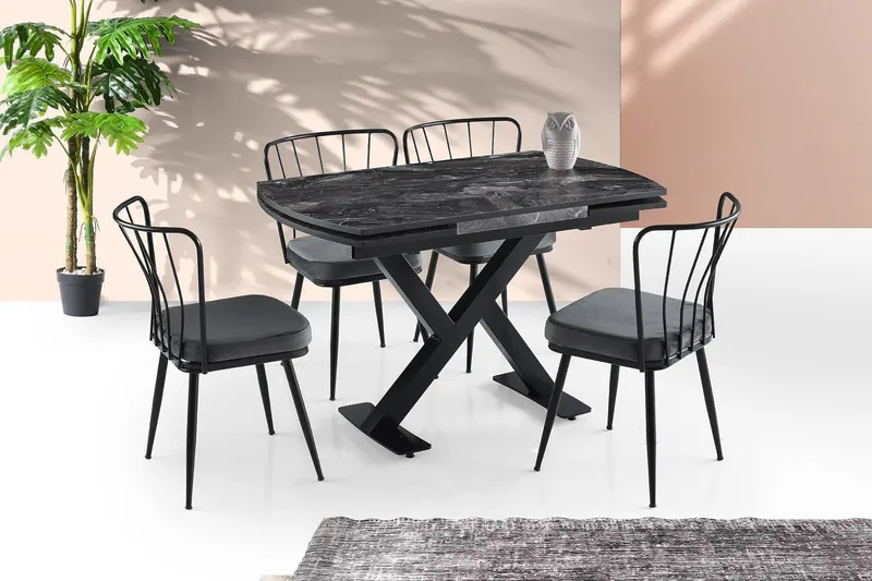 Masă Viva Dining Table, Alb, 80x75x120 cm - Negru