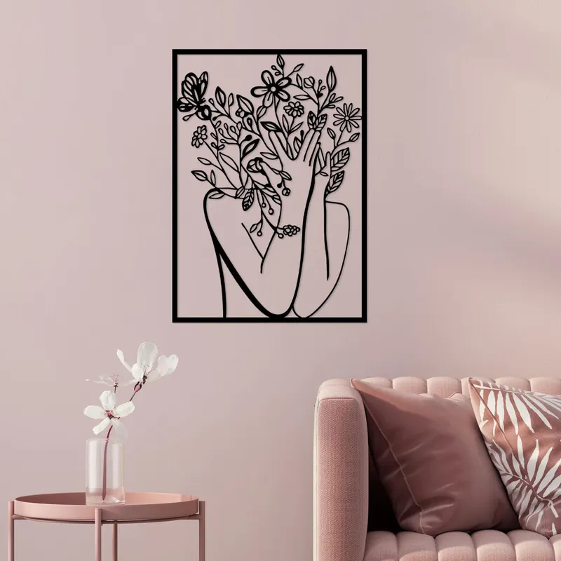 Decoratiune de perete Metal Flower Women, Negru, 55x1x39 cm - Negru