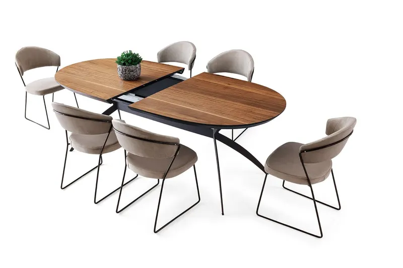 Masa Lux Bucatarie MDF Oval, Nuc, 200 X 76 X 100 Cm - Nuc