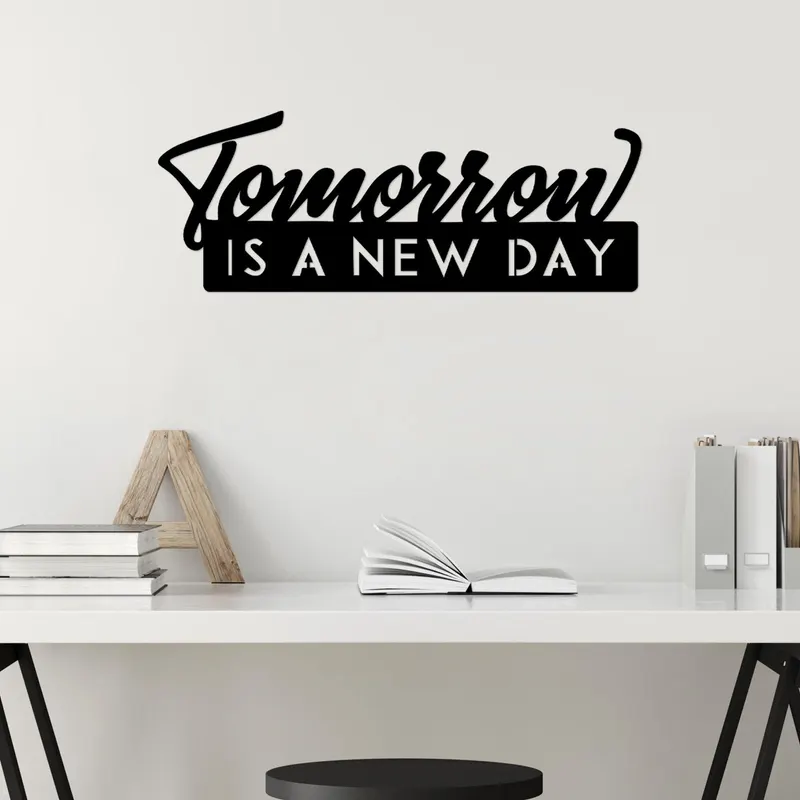 Decoratiune de perete Metal New Day, Negru, 26x1x70 cm - Negru