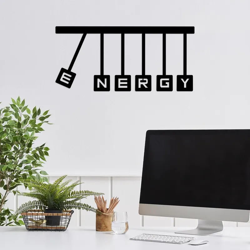 Decoratiune de perete Metal Energy, Negru, 32x1x69 cm - Negru