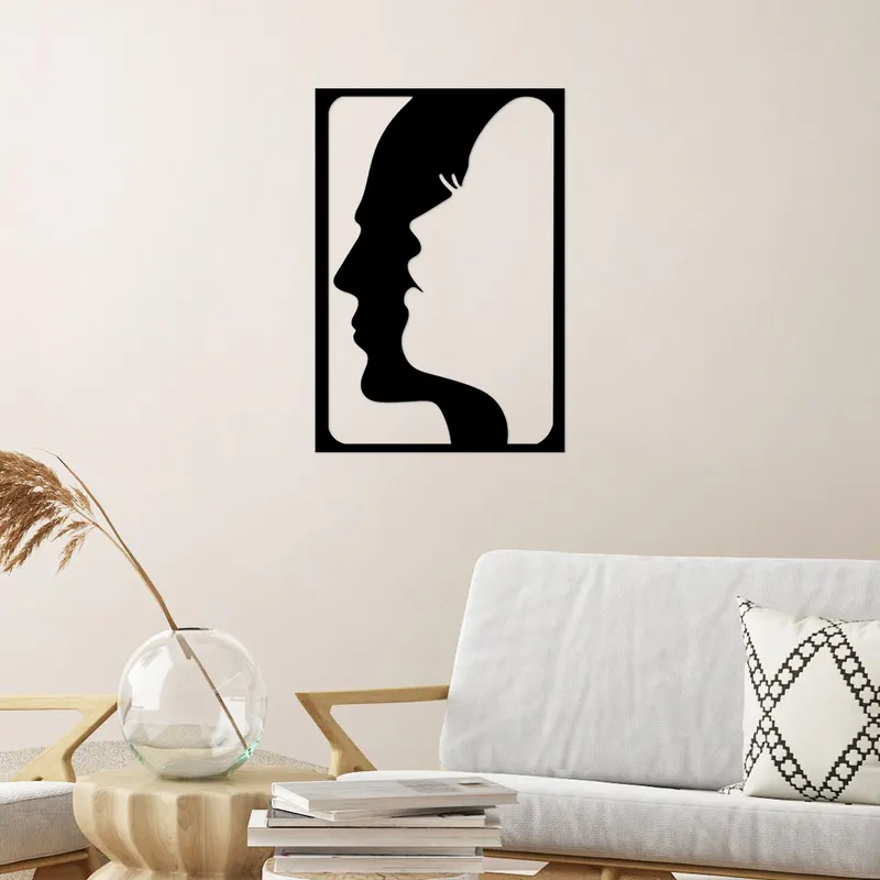 Decoratiune de perete Metal Face In Face, Negru, 58x1x40 cm - Negru