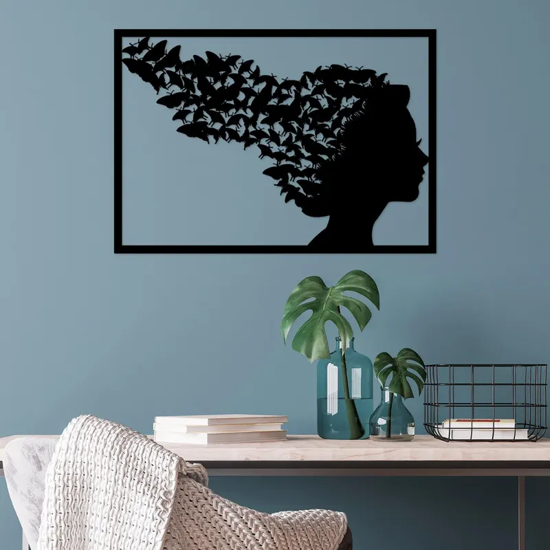 Decoratiune de perete Metal Thoughts, Negru, 49x1x70 cm - Negru