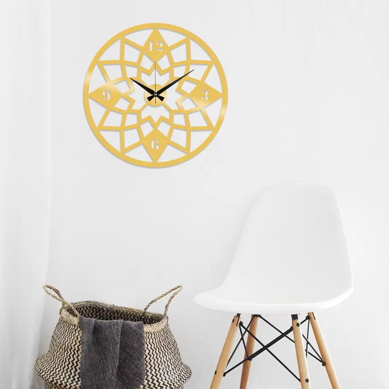 Ceas de perete Metal Wall Clock 19, Negru, 48x1x48 cm - Auriu