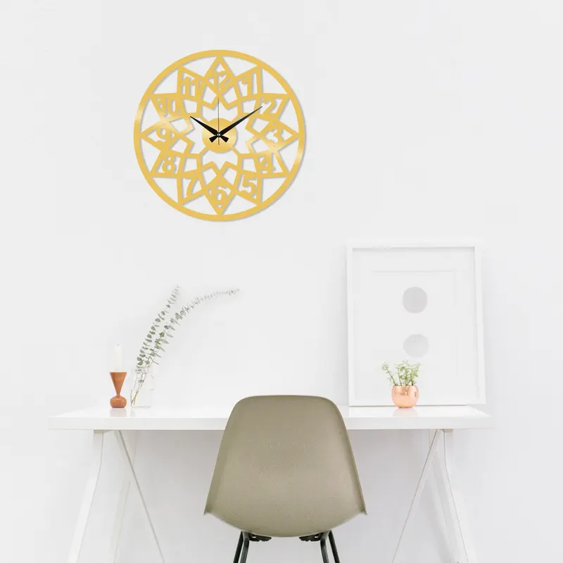 Ceas de perete Metal Wall Clock 20, Negru, 48x1x48 cm - Auriu