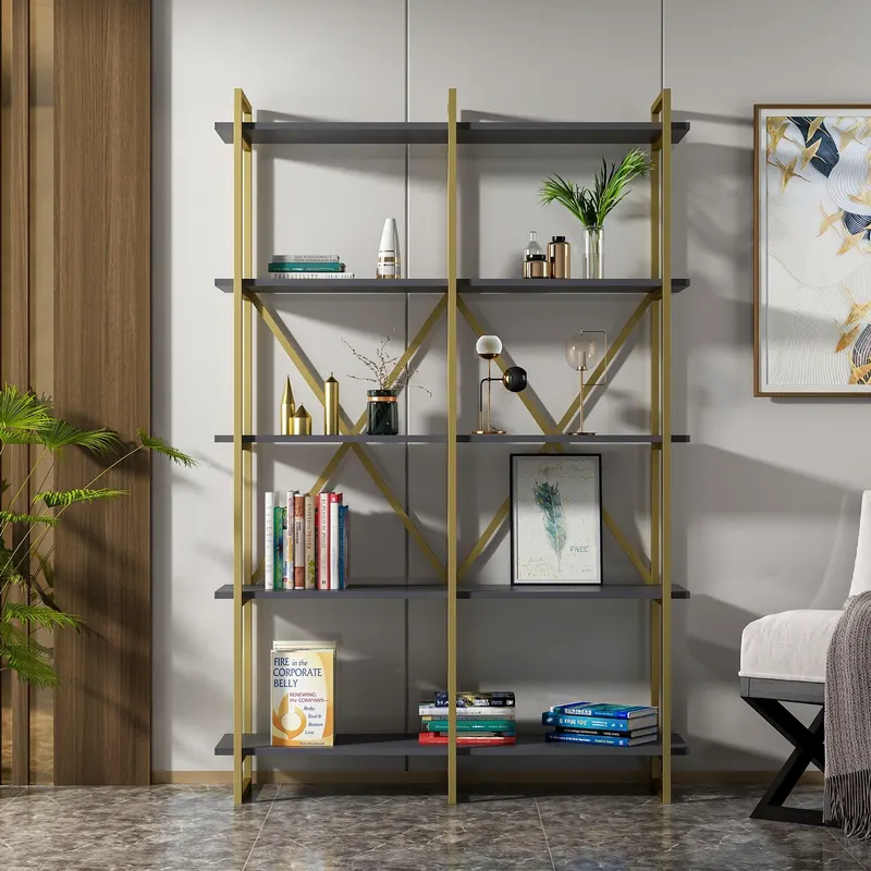 Biblioteca Larkin Large cu 5 Rafturi,  120 X 180 X 34 Cm - Auriu