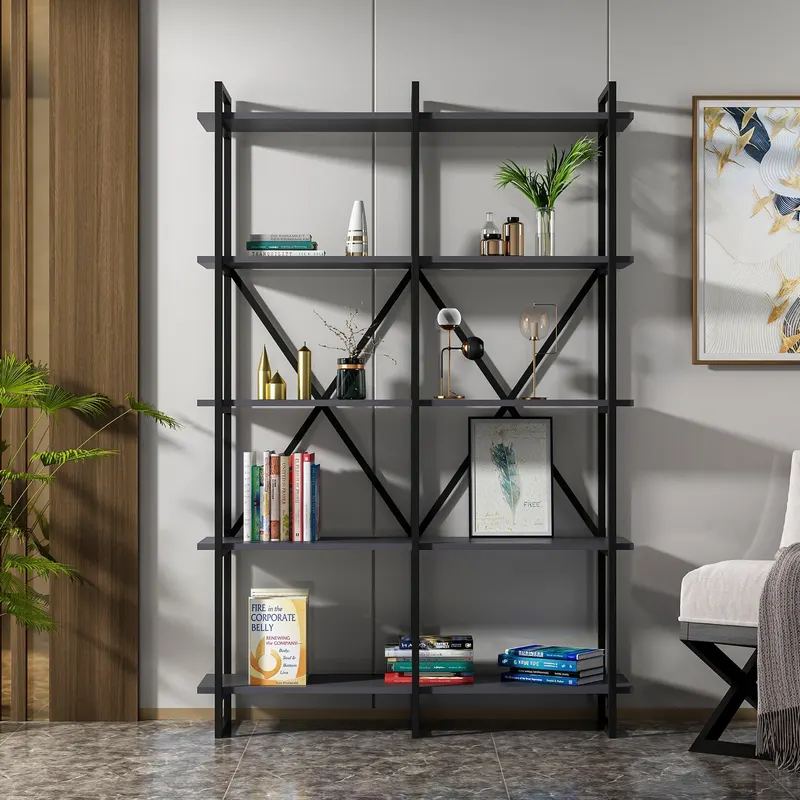 Biblioteca Larkin Large cu 5 Rafturi,  120 X 180 X 34 Cm - Antracit