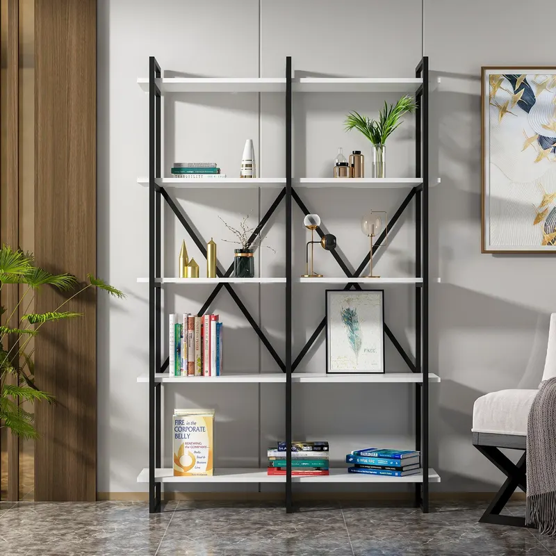 Biblioteca Larkin Large cu 5 Rafturi,  120 X 180 X 34 Cm - Alb