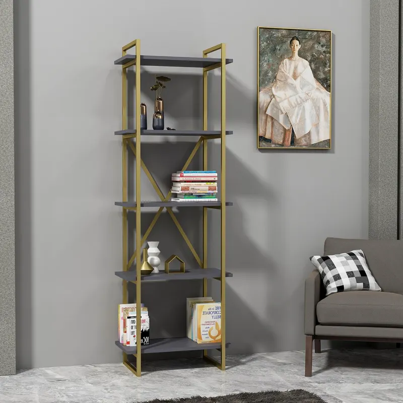 Biblioteca Gormek cu 5 Rafturi,  60 X 180 X 34 Cm - Auriu