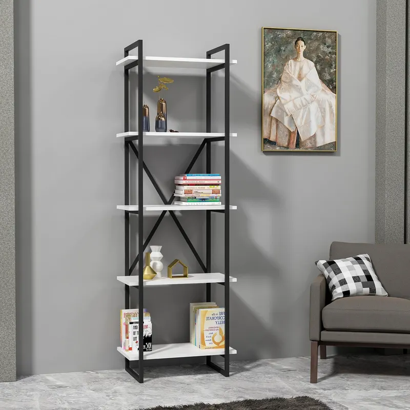 Biblioteca Gormek cu 5 Rafturi,  60 X 180 X 34 Cm - Alb