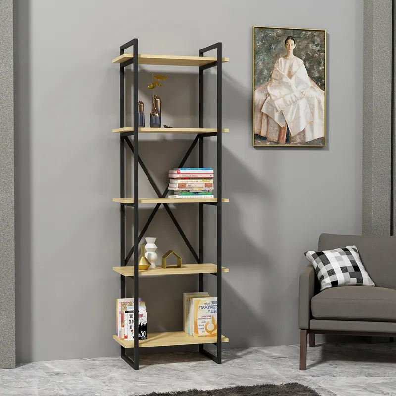 Biblioteca Gormek cu 5 Rafturi,  60 X 180 X 34 Cm - Stejar