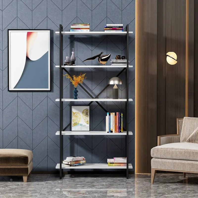 Biblioteca Atomos cu 5 Rafturi,  90 x 180 X 34 Cm - Alb