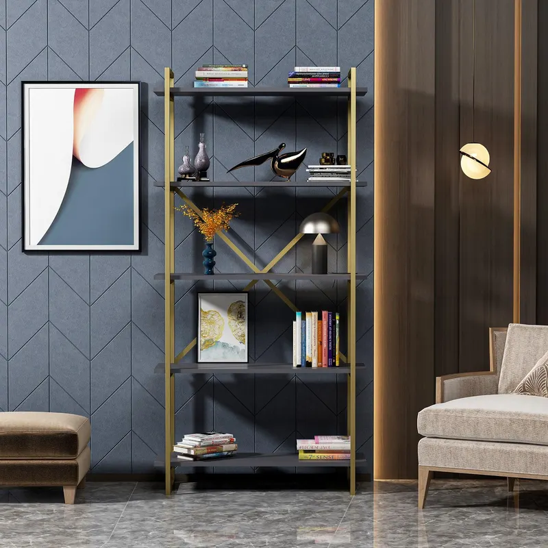Biblioteca Atomos cu 5 Rafturi,  90 x 180 X 34 Cm - Auriu