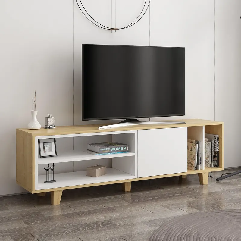 Comoda Tv Rosmar cu rafturi si usa, Stejar, 160 x 49 x 35 cm - Stejar