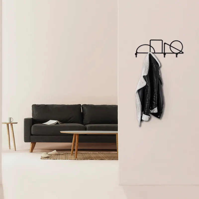 Cuier de hol metalic Geometric 2, Negru, 23x1x61 cm - Negru
