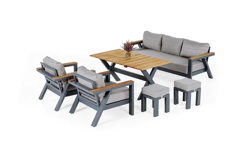 Set de lounge de grădină Daisy Set Garden, Cappuccino, 6 piese - Gri