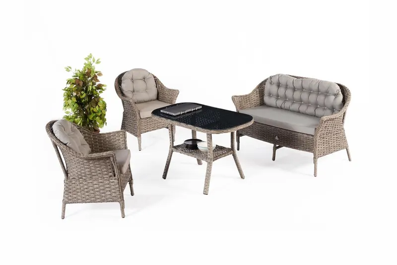 Set de Lounge de Grădină Artemis Plus, Gri, 4 piese - Gri