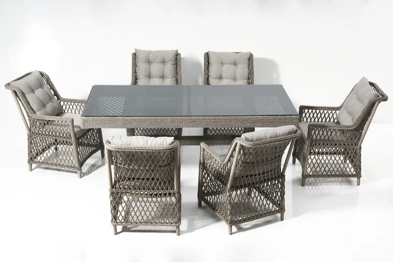 Set Masă Și Scaune De Grădină (7 Bucăți) Calista, Gri, 58X75X73 Cm - Gri