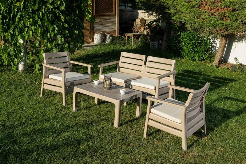 Set lounge de grădină, Cappuccino, 81x67x125 cm - Maro
