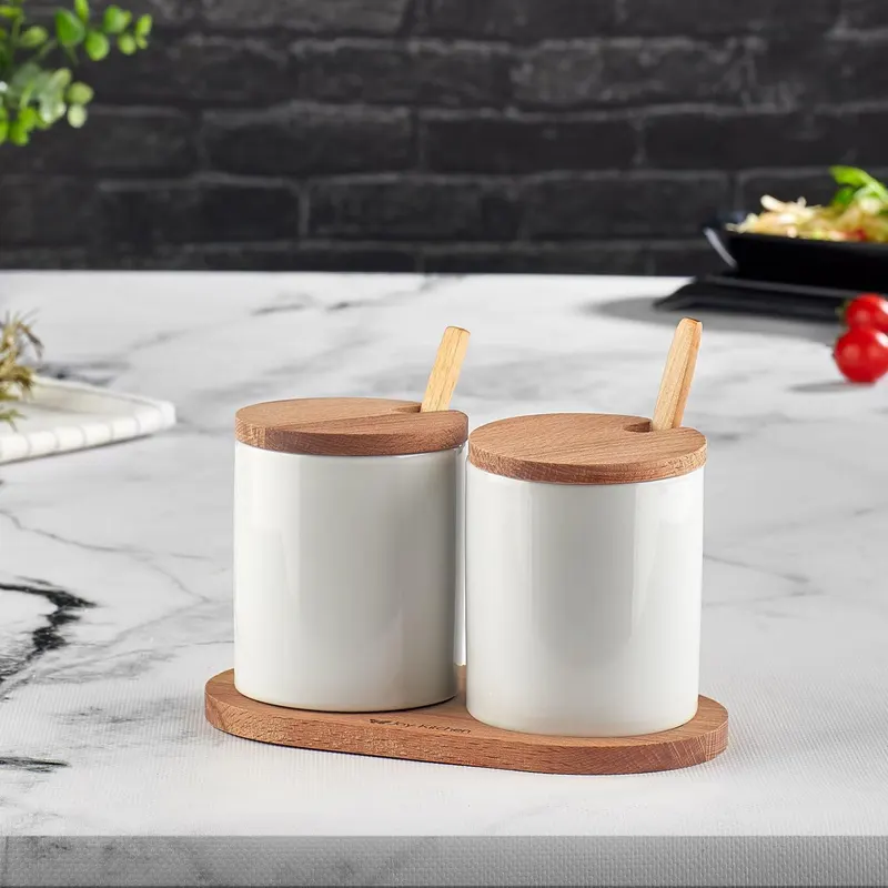 Set borcane de condimente, 8x8x8.5 cm - Natural