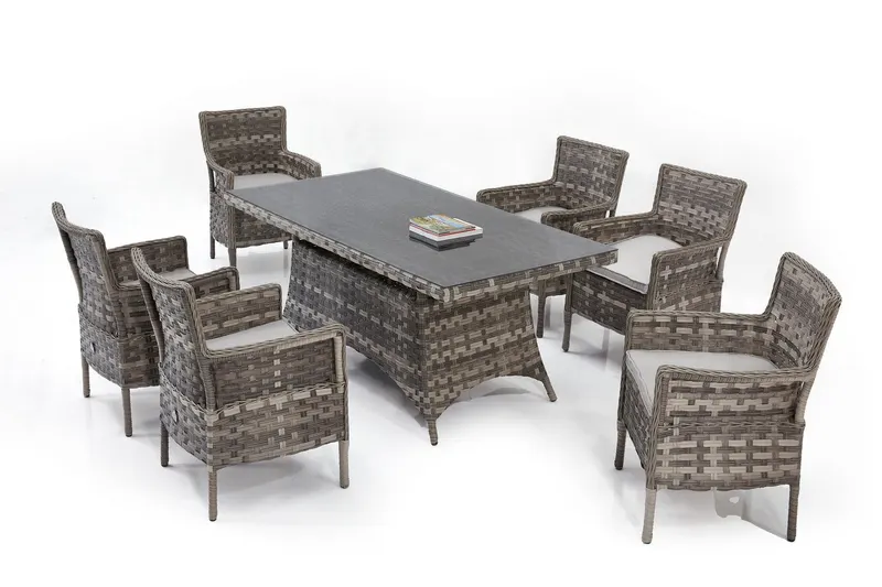 Set masă și scaune de grădină (7 bucăți) Vivaldi - Grey, Gri, 160x75x90 cm - Gri