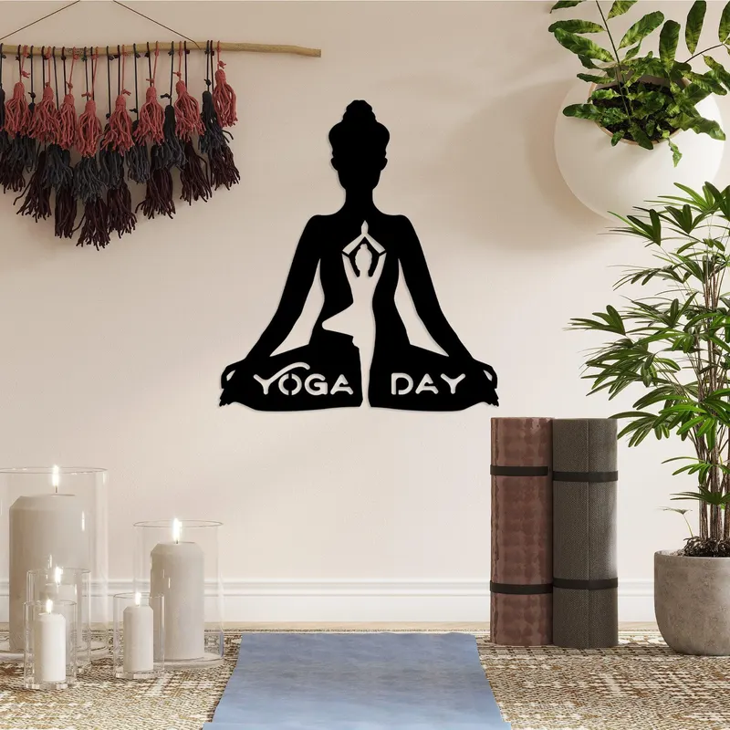 Decoratiune de perete Metal Yoga 29, Negru, 56x50 cm - Negru