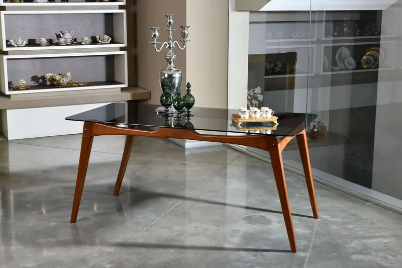 Masă  Lemn Masiv Touch - Glass, Nuc, 80x75x160 cm - Nuc